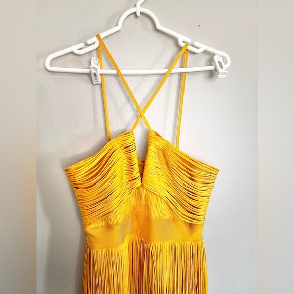 NWOT Herve Leger  Plunging Strappy Fringe Bandage Midi Dress In Marigold Size M - Picture 5 of 9